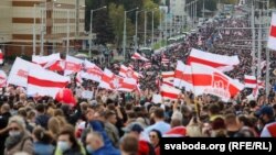 Демонстрация протеста против итогов президентских выборов в Беларуси. Минск, 4 октября 2020 года