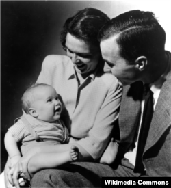 George and Barbara Bush with their first born child George W. Bush, who was born while his father was at Yale and who also later became president.