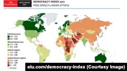 Economist Intelligence Unit зерттеу тобының 2017 жылға арналған демократия индексі. (Көрнекі сурет.)
