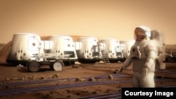 Фотоколлаж предполагаемого первого поселения землян на Марсе.