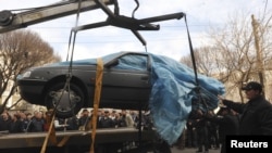 The car belonging to Iranian nuclear scientist Mostafa Ahmadi Roshan, who was assassinated in Tehran on January 11.