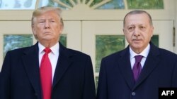 АҚШ президенті Дональд Трамп (сол жақта) және Түркия басшысы Режеп Ердоған. Вашингтон, 13 қараша 2019 жыл. 