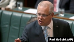 AUSTRALIA -- Australian Prime Minister Scott Morrison addresses Parliament in Canberra, September 12, 2019