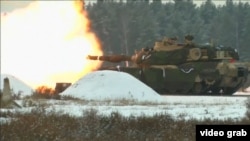 U.S. tanks take part in military drills in Poland in January.