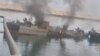 شناور کنارک پس از انفجار در روز یکشنبه ۲۱ اردیبهشت‌ماه در دریای عمان