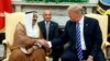 President Donald Trump shakes hands as he meets with Emir of Kuwait Sheikh Sabah Al Ahmad Al Sabah in the Oval Office of the White House, Wednesday, Sept. 5, 2018, in Washington. (AP Photo/Evan Vucci)