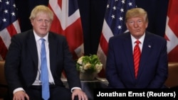 Președintele american Donald Trump și premierul britanic Boris Johnson la Națiunile Unite, New York, 24 septembrie 2019