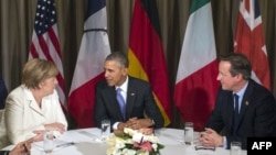 Angela Merkel, Barack Obama və David Cameron 