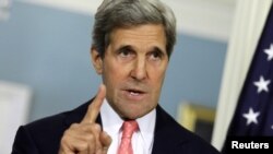 U.S. -- Secretary of State John Kerry speaks to the media about Syria at the State Department in Washington, 31May2013