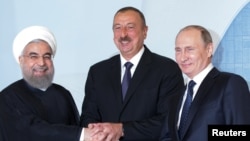 Hassan Rohani, Ilham Əliyev və Vladimir Putin, 8 avqust, 2016