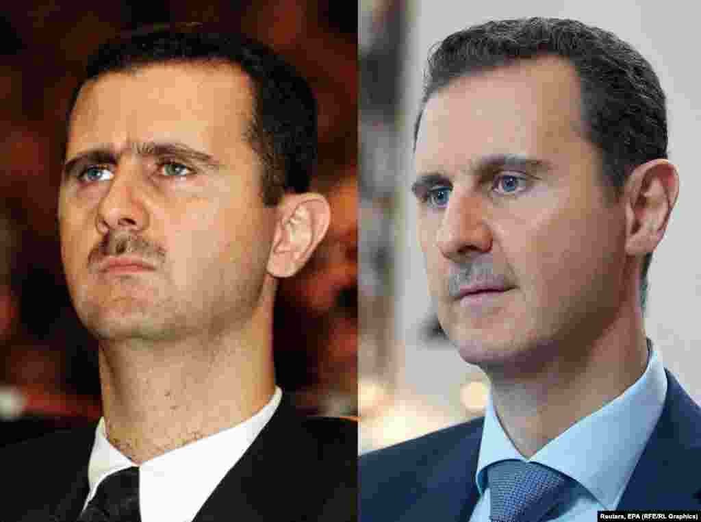 Syrian president Bashar al-Assad in 2000 (left) and 2015.&nbsp;