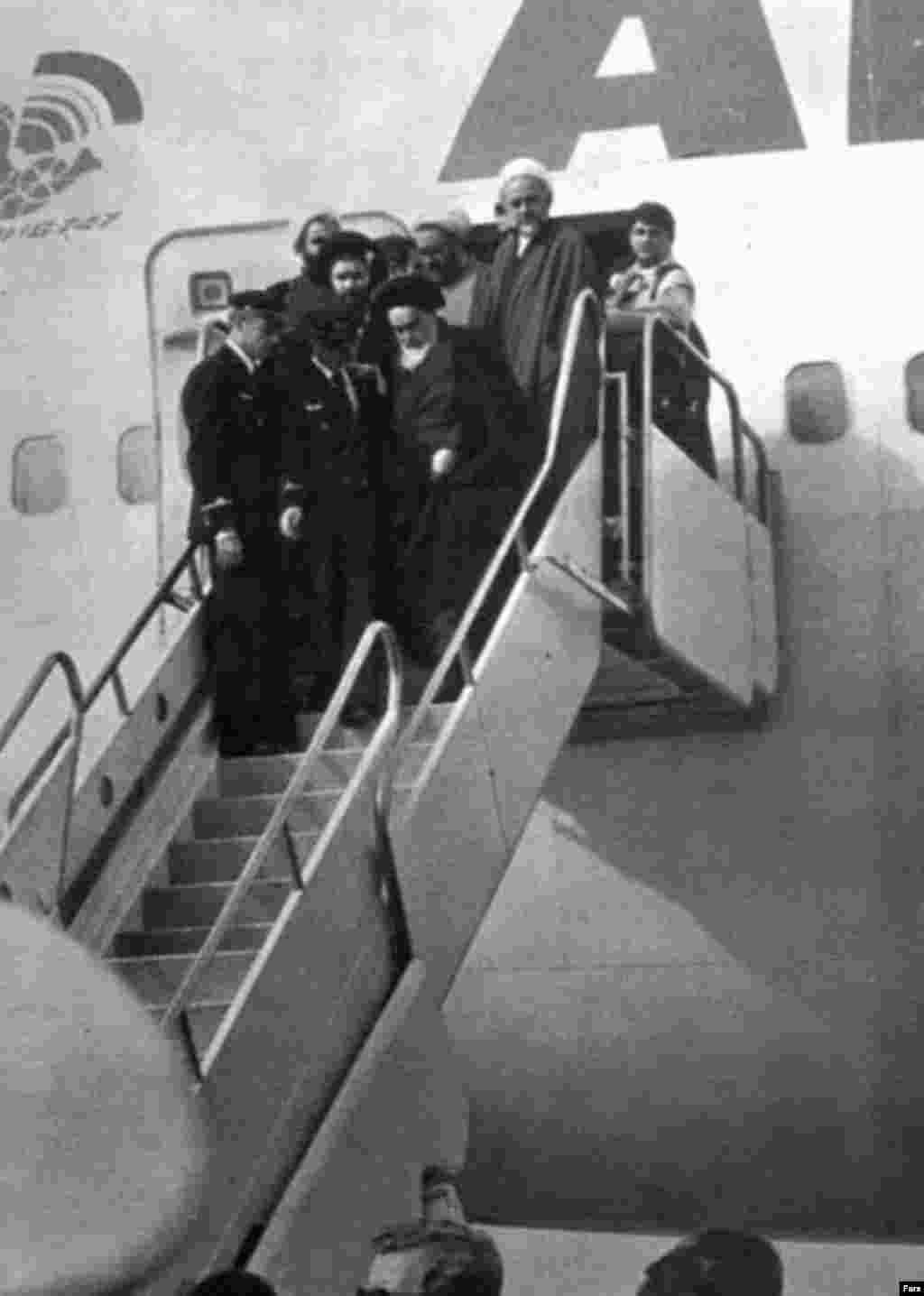 Khomeini returns to Tehran (Fars) - Born in May 1900, by the time of the revolution, Khomeini had become the focus of Islamist opposition to the shah.In 1963, when the shah granted the vote to women and introduced other reforms, Khomeini declared it was the "destruction of Islam" in the country.