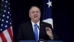 Secretarul de Stat Mike Pompeo vorbind la reuniunea „Drepturile omului în Iran," organizată de Departamentul de Stat, 19 decembrie 2019. (Photo by Olivier Douliery / AFP)