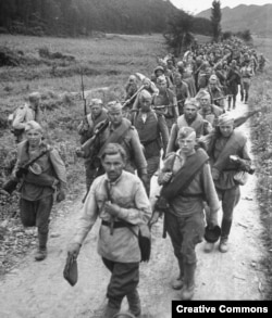 Советские войска в 1945 году после сражения с японскими войсками на Корейском полуострове.