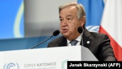 Antonio Guterres delivers a speech during the opening of the COP24 summit on climate change in Katowice on December 3.