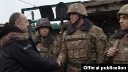 Nagorno-Karabakh - Armenian Defense Minister Seyran Ohanian meets soldiers on frontline duty, 16Dec2014.