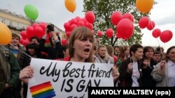 Activists from Russia's LGBT community take part in an anti-homophobia rally in St. Petersburg. (file photo)