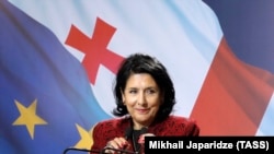 GEORGIA - Independent candidate Salome Zurabishvili speaks in her campaign office after the end of voting in a second round of the 2018 Georgian presidential election, Tbilisi, November 28, 2018