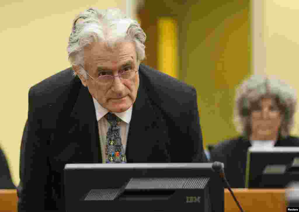 Bosnian Serb wartime leader Radovan Karadzic appears in the courtroom for his appeals judgment at the International Criminal Tribunal for the Former Yugoslavia in The Hague on July 11.