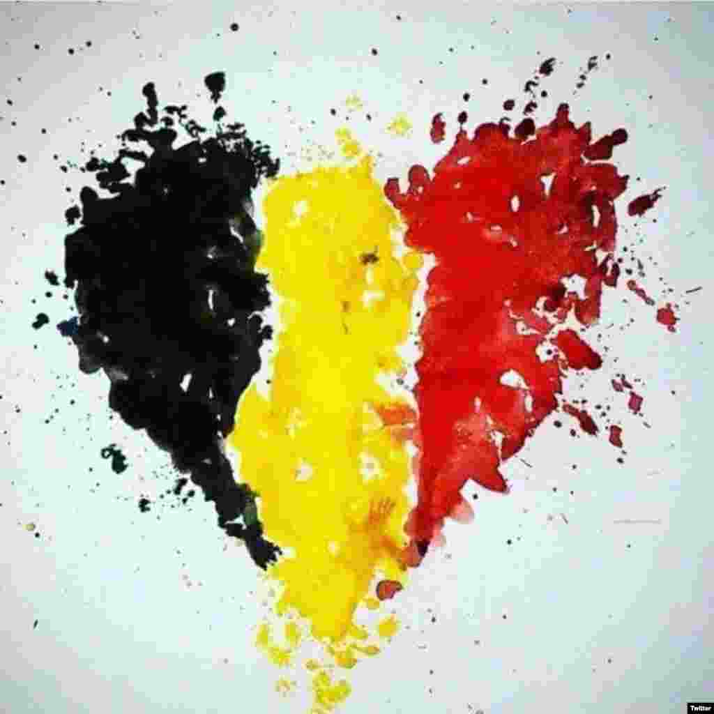 Another meme that made use of Belgium&#39;s national colors (Social-media generated content, via the #JeSuisBruxelles hashtag on Twitter)