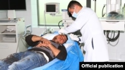 Nagorno-Karabakh - Yevand Firian, a Karabakh Armenian farmer, receives medical treatment after being wounded in Azerbaijani rocket fire, 26Mar2015.