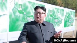 NORTH KOREa -- North Korean leader Kim Jong Un inspects a construction site in Yangdeok, undated