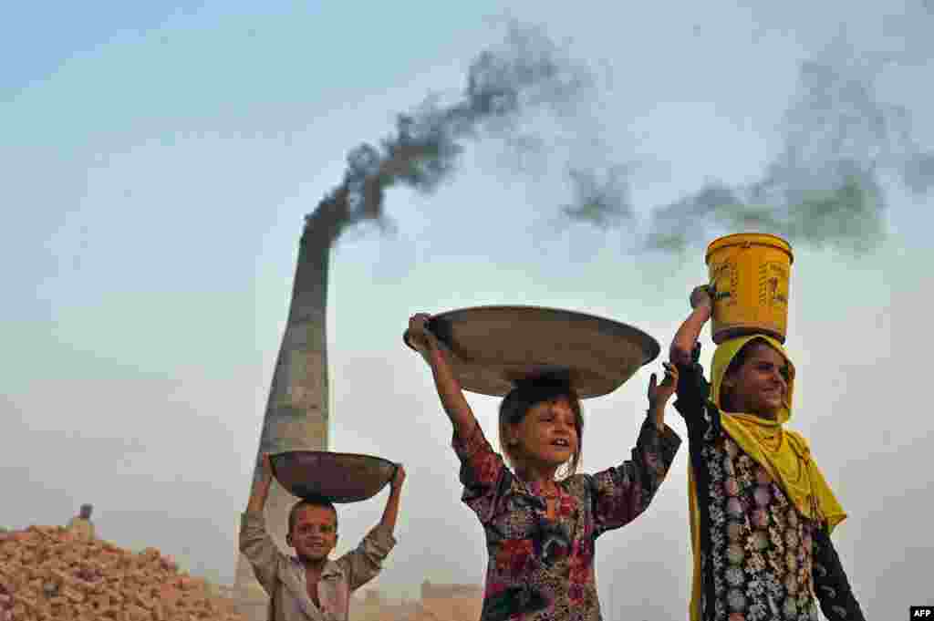 Afghan children carry coal from a brick factory to their home on the outskirts of Jalalabad. (AFP/Noorullah Shirzada)