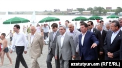 Armenia -- President Serzh Sarkisian visits public beaches at Lake Sevan, 29Jun2011