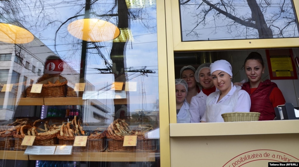 Moldovan women at work at a Chisinau bakery