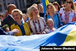 Президентка Єврокомісії Урсула фон дер Ляєн на акції відзначення Дня Незалежності України. Брюссель, 24 серпня 2022 року