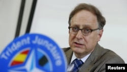 NATO Deputy Secretary-General Alexander Vershbow speaks during a news conference to launch a NATO military exercise at the Birgi air base in Trapani, Italy, on October 19. 
