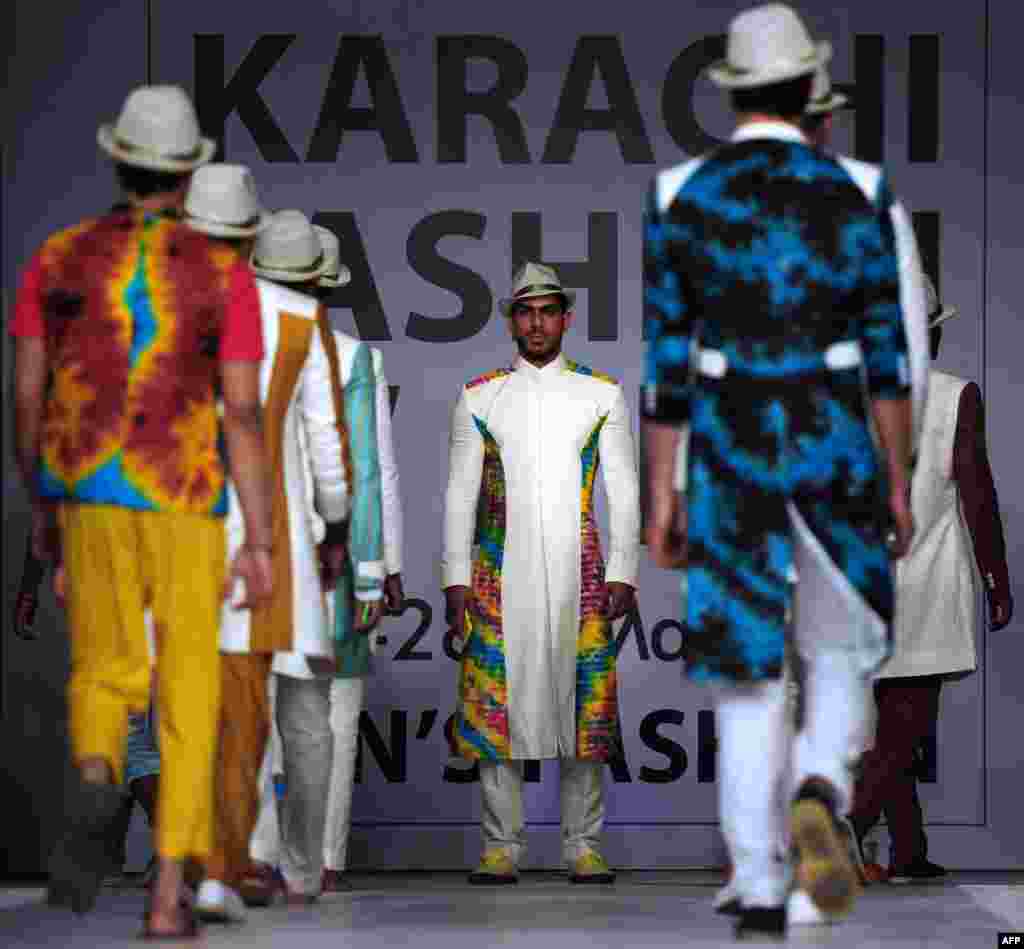 Models showcase work by another Pakistani designer, Yasheer.