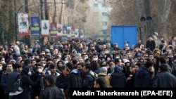 Iranian students protest against Khamenei and the revolutionary Guard at the Tehran University in Tehran, January 14, 2020
