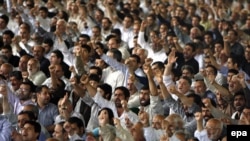 Worshipers shout slogans during Friday Prayers in Tehran last month.