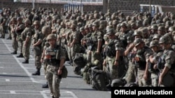 Armenia - Soldiers of the Armenian Peacekeeping Brigade lined up for an exercise monitored by NATO, September 2015. (Photo courtesy of the U.S. Embassy in Armenia.)