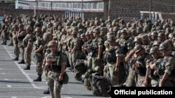 Armenia - Soldiers of the Armenian Peacekeeping Brigade lined up for an exercise monitored by NATO, September 2015. (Photo courtesy of the U.S. Embassy in Armenia.)