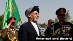 Afghan President Ashraf Ghani attends Afghan Independence Day celebrations in Kabul on August 19. 