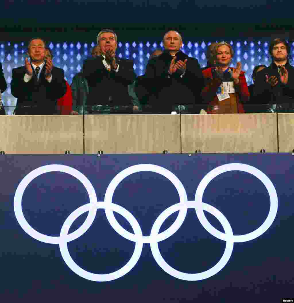 There were plenty of world leaders and dignitaries in attendance (first three people from left to right): United Nations Secretary-General Ban Ki-moon of South Korea, International Olympic Committee President Thomas Bach of Germany and Russian President Vladimir Putin