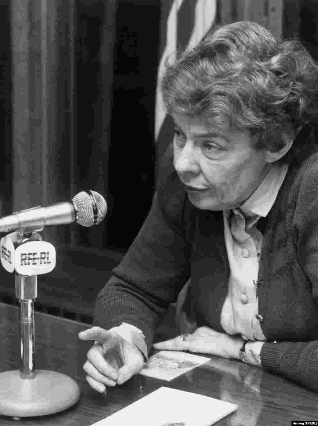 U.S. President Ronald Reagan's foreign policy adviser and ardent anti-communist Jeane Kirkpatrick sits down with RFE in 1980.