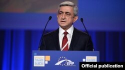 Ireland - Armenian President Serzh Sarkisian addresses a European People's Party summit in Dublin, 06Mar2014.