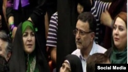 Former political prisoner, Mostafa Tajzadeh and his wife were present at the Rouhani campaign event.