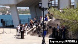 Журналісти перед брифінгом Марії Захарової в Севастополі, 4 травня 2017 року