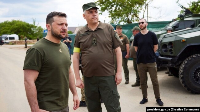 Ukrainian President Volodymyr Zelenskiy inspects fortifications in the Odesa region on June 18.