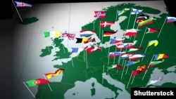 Generic – Flags of European countries flying from their capital cities.