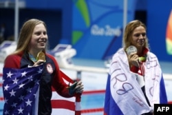 American swimmer Lilly King (left) at the 2016 Olympics in Rio de Janeiro.