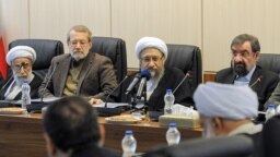 Iran Judiciary chief Sadegh Larijani who newly appointed as the head of Expediency Discernment Council (C), chairing a session of the council since his presidency, on January 19, 2019.