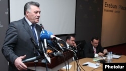 Armenia -- The deputy chairman of the Zharangutyun party, Ruben Hakobian, speaks at a conference of opposition forces held in Yerevan, 20Jan2012.