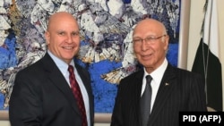 Pakistan's National Security Adviser Sartaj Aziz (right) is pictured with U.S. national security adviser H.R. McMaster in Islamabad.