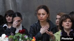 Yerevan--Armenians visit the Memorial Complex of Armenian Genocide Tsitsernakaberd on April 24, the commemoration day of the Great Armenian Genocide in 1915.