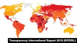 Мапа з дакладу Corruption Perceptions Index 2019